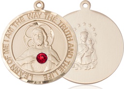 [7098RDGF-STN7] 14kt Gold Filled Scapular - Ruby Stone Medal with a 3mm Ruby Swarovski stone