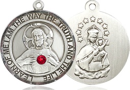 [7098RDSS-STN7] Sterling Silver Scapular - Ruby Stone Medal with a 3mm Ruby Swarovski stone