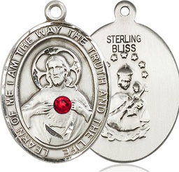 [7098SS-STN7] Sterling Silver Scapular - Ruby Stone Medal with a 3mm Ruby Swarovski stone
