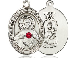 [7098SS-STN7] Sterling Silver Scapular - Ruby Stone Medal with a 3mm Ruby Swarovski stone