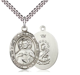 [7098SS/24S] Sterling Silver Scapular Pendant on a 24 inch Light Rhodium Heavy Curb chain