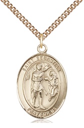 [7100GF/24GF] 14kt Gold Filled Saint Sebastian Pendant on a 24 inch Gold Filled Heavy Curb chain