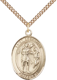 [7100GF/24GF] 14kt Gold Filled Saint Sebastian Pendant on a 24 inch Gold Filled Heavy Curb chain