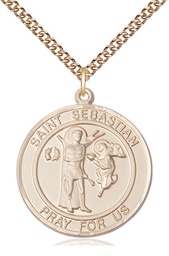 [7100RDGF/24GF] 14kt Gold Filled Saint Sebastian Pendant on a 24 inch Gold Filled Heavy Curb chain