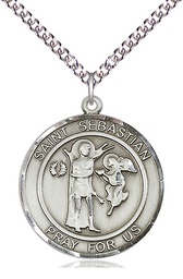 [7100RDSS/24SS] Sterling Silver Saint Sebastian Pendant on a 24 inch Sterling Silver Heavy Curb chain