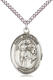 [7100SS/24SS] Sterling Silver Saint Sebastian Pendant on a 24 inch Sterling Silver Heavy Curb chain