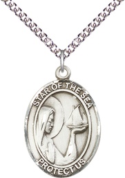 [7101SS/24SS] Sterling Silver Our Lady Star of the Sea Pendant on a 24 inch Sterling Silver Heavy Curb chain