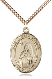 [7102GF/24GF] 14kt Gold Filled Saint Teresa of Avila Pendant on a 24 inch Gold Filled Heavy Curb chain