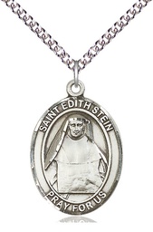 [7103SS/24SS] Sterling Silver Saint Edith Stein Pendant on a 24 inch Sterling Silver Heavy Curb chain