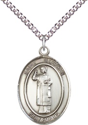 [7104SS/24SS] Sterling Silver Saint Stephen the Martyr Pendant on a 24 inch Sterling Silver Heavy Curb chain