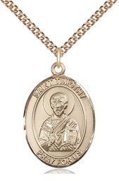 [7105GF/24GF] 14kt Gold Filled Saint Timothy Pendant on a 24 inch Gold Filled Heavy Curb chain