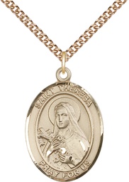 [7106GF/24GF] 14kt Gold Filled Saint Theresa Pendant on a 24 inch Gold Filled Heavy Curb chain