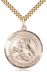 [7106RDSPGF/24GF] 14kt Gold Filled Santa Teresita Pendant on a 24 inch Gold Filled Heavy Curb chain