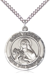 [7106RDSPSS/24SS] Sterling Silver Santa Teresita Pendant on a 24 inch Sterling Silver Heavy Curb chain