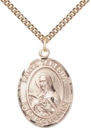 [7106SPGF/24GF] 14kt Gold Filled Santa Teresita Pendant on a 24 inch Gold Filled Heavy Curb chain