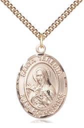 [7106SPGF/24GF] 14kt Gold Filled Santa Teresita Pendant on a 24 inch Gold Filled Heavy Curb chain