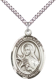 [7106SS/24SS] Sterling Silver Saint Theresa Pendant on a 24 inch Sterling Silver Heavy Curb chain
