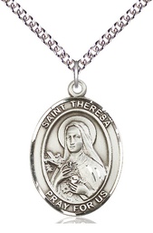 [7106SS/24SS] Sterling Silver Saint Theresa Pendant on a 24 inch Sterling Silver Heavy Curb chain