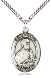[7107SS/24SS] Sterling Silver Saint Thomas the Apostle Pendant on a 24 inch Sterling Silver Heavy Curb chain