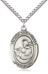 [7108SS/24SS] Sterling Silver Saint Thomas Aquinas Pendant on a 24 inch Sterling Silver Heavy Curb chain