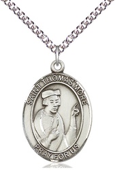 [7109SS/24SS] Sterling Silver Saint Thomas More Pendant on a 24 inch Sterling Silver Heavy Curb chain