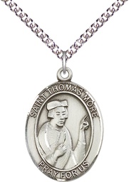 [7109SS/24SS] Sterling Silver Saint Thomas More Pendant on a 24 inch Sterling Silver Heavy Curb chain