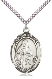 [7110SS/24SS] Sterling Silver Saint Veronica Pendant on a 24 inch Sterling Silver Heavy Curb chain