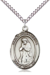 [7111SS/24SS] Sterling Silver Saint Juan Diego Pendant on a 24 inch Sterling Silver Heavy Curb chain