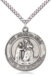 [7112RDSPSS/24SS] Sterling Silver San Juan de Dios Pendant on a 24 inch Sterling Silver Heavy Curb chain