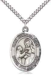 [7112SPSS/24SS] Sterling Silver San Juan de Dios Pendant on a 24 inch Sterling Silver Heavy Curb chain