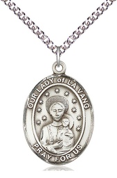 [7115SS/24SS] Sterling Silver Our Lady of la Vang Pendant on a 24 inch Sterling Silver Heavy Curb chain