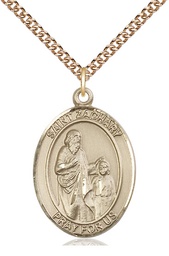 [7116GF/24GF] 14kt Gold Filled Saint Zachary Pendant on a 24 inch Gold Filled Heavy Curb chain