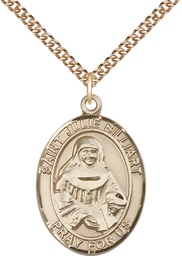 [7117GF/24GF] 14kt Gold Filled Saint Julie Billiart Pendant on a 24 inch Gold Filled Heavy Curb chain