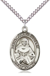 [7117SS/24SS] Sterling Silver Saint Julie Billiart Pendant on a 24 inch Sterling Silver Heavy Curb chain