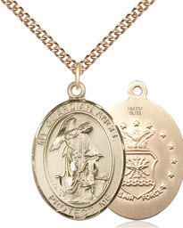 [7118GF1/24GF] 14kt Gold Filled Guardian Angel Air Force Pendant on a 24 inch Gold Filled Heavy Curb chain