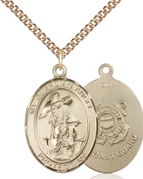 [7118GF3/24GF] 14kt Gold Filled Guardian Angel Coast Guard Pendant on a 24 inch Gold Filled Heavy Curb chain