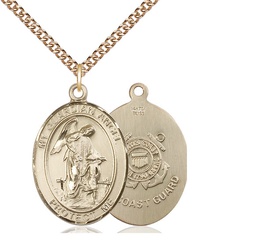[7118GF3/24GF] 14kt Gold Filled Guardian Angel Coast Guard Pendant on a 24 inch Gold Filled Heavy Curb chain