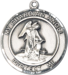 [7118RDSS] Sterling Silver Guardian Angel Medal