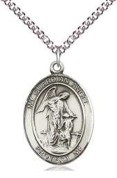 [7118SS/24SS] Sterling Silver Guardian Angel w/Child Pendant on a 24 inch Sterling Silver Heavy Curb chain