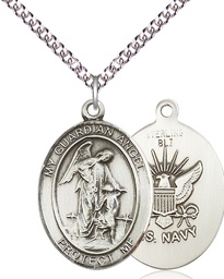 [7118SS6/24SS] Sterling Silver Guardian Angel Navy Pendant on a 24 inch Sterling Silver Heavy Curb chain