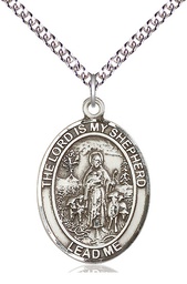 [7119SS/24SS] Sterling Silver Lord Is My Shepherd Pendant on a 24 inch Sterling Silver Heavy Curb chain