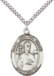 [7120SS/24SS] Sterling Silver Saint Leo the Great Pendant on a 24 inch Sterling Silver Heavy Curb chain