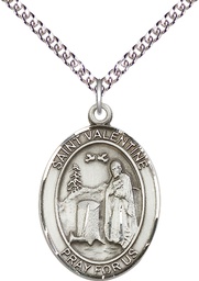 [7121SS/24SS] Sterling Silver Saint Valentine of Rome Pendant on a 24 inch Sterling Silver Heavy Curb chain