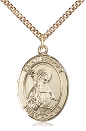 [7122GF/24GF] 14kt Gold Filled Saint Bridget of Sweden Pendant on a 24 inch Gold Filled Heavy Curb chain