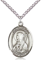 [7123SS/24SS] Sterling Silver Saint Brigid of Ireland Pendant on a 24 inch Sterling Silver Heavy Curb chain