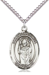 [7124SS/24SS] Sterling Silver Saint Stanislaus Pendant on a 24 inch Sterling Silver Heavy Curb chain