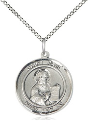[8086RDSS/18SS] Sterling Silver Saint Paul the Apostle Pendant on a 18 inch Sterling Silver Light Curb chain