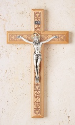 [1753C] 11in. Maple Crucifix with Celtic Laser-engraved Pattern