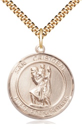[7022RDSPGF/24G] 14kt Gold Filled San Cristobal Pendant on a 24 inch Gold Plate Heavy Curb chain