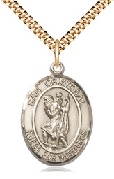 [7022SPGF/24G] 14kt Gold Filled San Cristobal Pendant on a 24 inch Gold Plate Heavy Curb chain